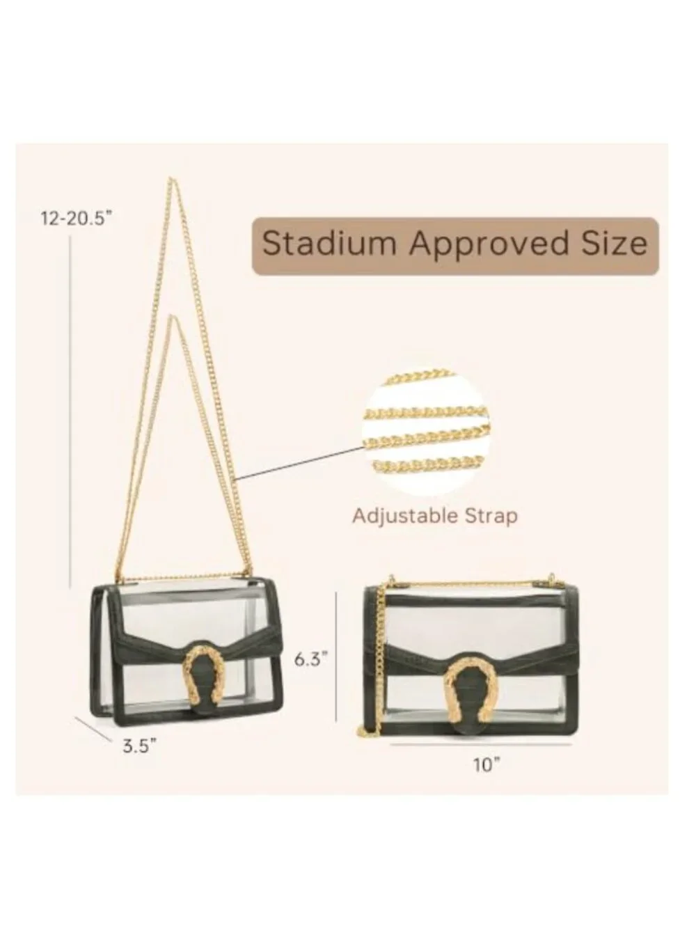 Stadium Approved Clear Crossbody Bag with Gold Chain Strap